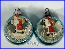 Lot Of Ten (10) Vintage Mercury Glass 3D Diorama Indent Ornaments Figures Santa