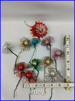 Lot Pom Fluff Vintage Mercury Glass Beaded Floral Pick Christmas Chenille Stem