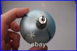 Lot VTG Blown Glass Gold Blue ATOMIC STAR Scene BALLS Christmas Ornaments Poland