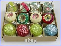 Lot VTG Mercury Glass Bumpy Diamond Indent Balls Mini Christmas Ornaments Japan