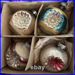 Lot VTG Mercury Glass Double Indent Mica BALLS Christmas Ornaments Shiny Brite2