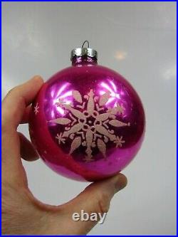 Lot VTG Mercury Glass Pictured Mica Stencil Jumbo BALLS Christmas Ornaments USA