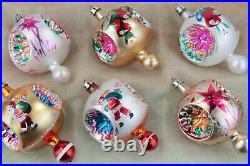 Lot VTG Mercury Glass Triple Indent Pictured Teardrop Christmas Ornaments Poland