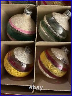 Lot VTG WWII Unsilvered Glass Mica Stripes Ball Christmas Ornament Shiny Brite