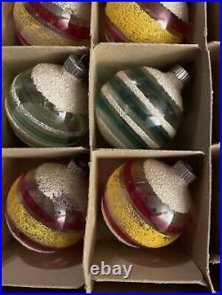 Lot VTG WWII Unsilvered Glass Mica Stripes Ball Christmas Ornament Shiny Brite