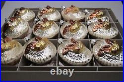 Lot Vintage Blown Glass OWL BIRD Embossed on Oval Christmas Ornaments W Germany