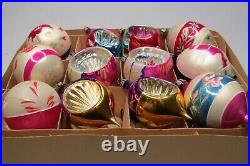 Lot Vintage Blown Glass Pictured Indent BALL Drops Christmas Ornaments Poland