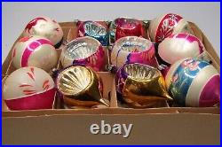 Lot Vintage Blown Glass Pictured Indent BALL Drops Christmas Ornaments Poland