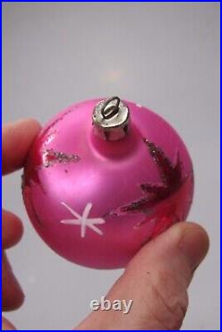 Lot Vintage Blown Glass Pink ATOMIC STAR Scene BALLS Christmas Ornaments Poland