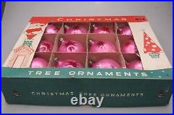 Lot Vintage Blown Glass Pink ATOMIC STAR Scene BALLS Christmas Ornaments Poland