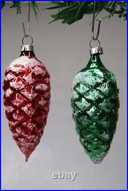 Lot Vintage Blown Glass Snowy PINECONES Pine Cones Christmas Ornaments Germany