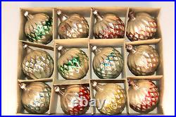 Lot Vintage GOLF BALL Faceted Outdent Blown Glass Christmas Ornaments Germany