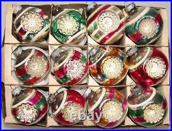 Lot Vintage Glass Double Indent FLOWER BALL Christmas Ornaments Shiny Brite