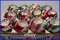 Lot Vintage Glass Double Indent FLOWER BALL Christmas Ornaments Shiny Brite