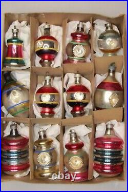 Lot Vintage Glass Double Indent RAILROAD LIGHT BELL Christmas Ornament Premier