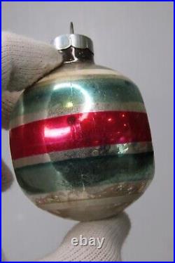 Lot Vintage Glass Double Indent Striped BALL Christmas Ornaments Shiny Brite