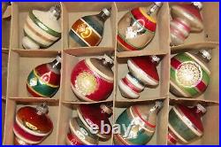 Lot Vintage Glass Indent BALLS TORNADO LANTERN Christmas Ornaments Shiny Brite