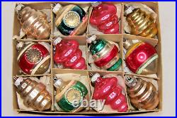 Lot Vintage Glass SWIRL LANTERN Indent Ball Christmas Ornaments Shiny Brite