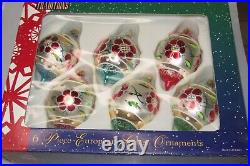 Lot Vintage Modern Glass Pictured FLOWER Jumbo DROP Christmas Ornaments Poland