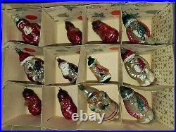 Lot of 12 Vintage Blown Glass Santa Claus Christmas Ornaments OLD! RARE