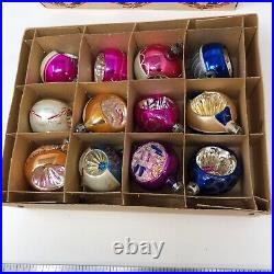 Lot of 12 vintage Mercury glass Indented Christmas Teardrop baubles Poland Mica