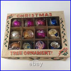 Lot of 12 vintage Mercury glass Indented Christmas Teardrop baubles Poland Mica