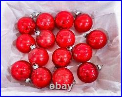 Lot of 15 Vintage Glass Round Shiny Brite Made in USA Red Christmas Ornaments