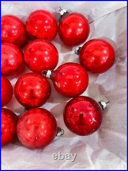 Lot of 15 Vintage Glass Round Shiny Brite Made in USA Red Christmas Ornaments