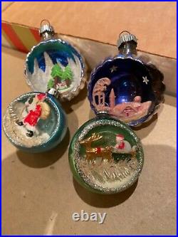 Lot of 4 Vintage Mercury Glass 3D Diorama Indent Ornaments USA Poland Japan