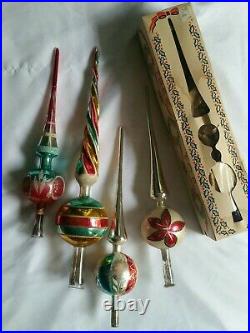 Lot of 4 Vintage Mercury Glass Christmas Tree Topper Tops West Germany Poland +