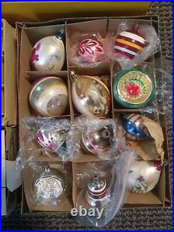 Lot of 57 Vintage Christmas Shiny Brite, Poland, Germany, USA Glass Ornaments