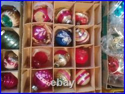 Lot of 57 Vintage Christmas Shiny Brite, Poland, Germany, USA Glass Ornaments