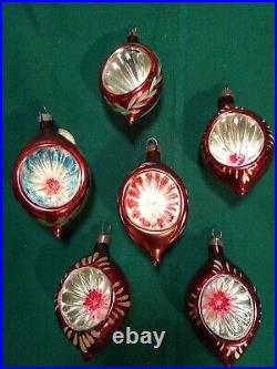 Lot of 6 Vintage Poland Teardrop Deep Indents Blown Glass Christmas Ornaments