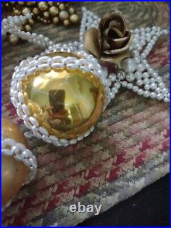 Lot of 7 Czech VTG 1950s Xmas Ornament Beaded & Mercury Glass Stars etc