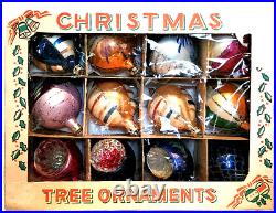 Made in Poland Vintage 1 Dozen Christmas Tree Ornaments Original Box Indents