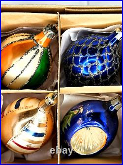 Made in Poland Vintage 1 Dozen Christmas Tree Ornaments Original Box Indents