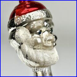 Mercury Glass Tree Topper Figural Santa Head Mica Beard Christmas Vintage 12 in