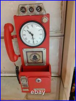 Metal Red Vintage Art Phone Booth Home Decor Table/Wall Mail Box Clock Keyholder