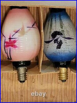 Milk Glass Vintage Chinese Lantern Christmas 8 Working Light Bulbs C6 Japan Box