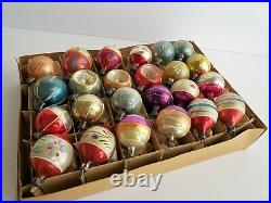 Mini Glass Christmas Ornaments Poland Box of 24 Hand Painted 1 1/2 Ball Mercury