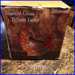 NIB Cracker Barrel Turkey Thanksgiving Stained Glass Tiffany Lamp Light Vintage