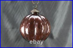 Old Kugel Muskmelon Shape Glass Ball Brass Cap Vintage Christmas Tree Decorative