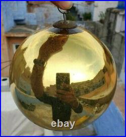 Original Vintage Old Antique Golden 6 Round Glass Christmas Kugel / Ornament