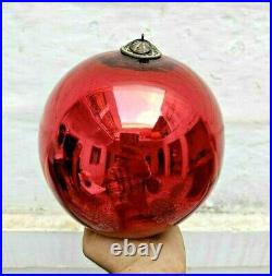 Original Vintage Old Antique Rare Red 8 Round Glass Christmas Kugel / Ornament