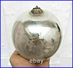Original Vintage Old Antique Silver 4 Round Glass Christmas Kugel / Ornament