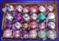 Poland Mini Glass Christmas Ornaments Box of 24 Hand Painted 1 1/2 Mercury Lot