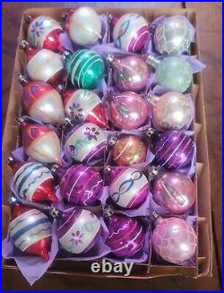 Poland Mini Glass Christmas Ornaments Box of 24 Hand Painted 1 1/2 Mercury Lot