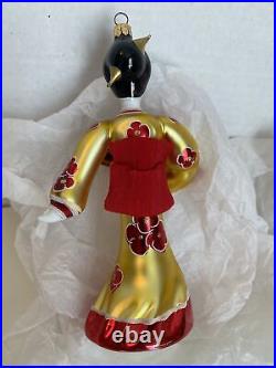 RADKO Glass Lady Fashion Geisha Gold Red Fan Christmas Ornament Vtg