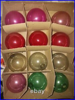 RARE 12 Vintage WWII Shiny Brite Paper Cap Clear Asst. Color Glass Balls with Box