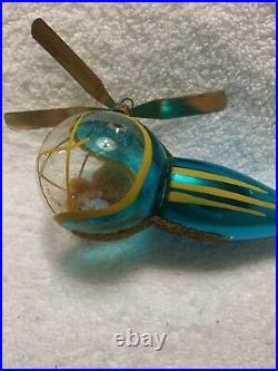 RARE Vintage De Carlini Italy HELICOPTER Glass Christmas Ornament